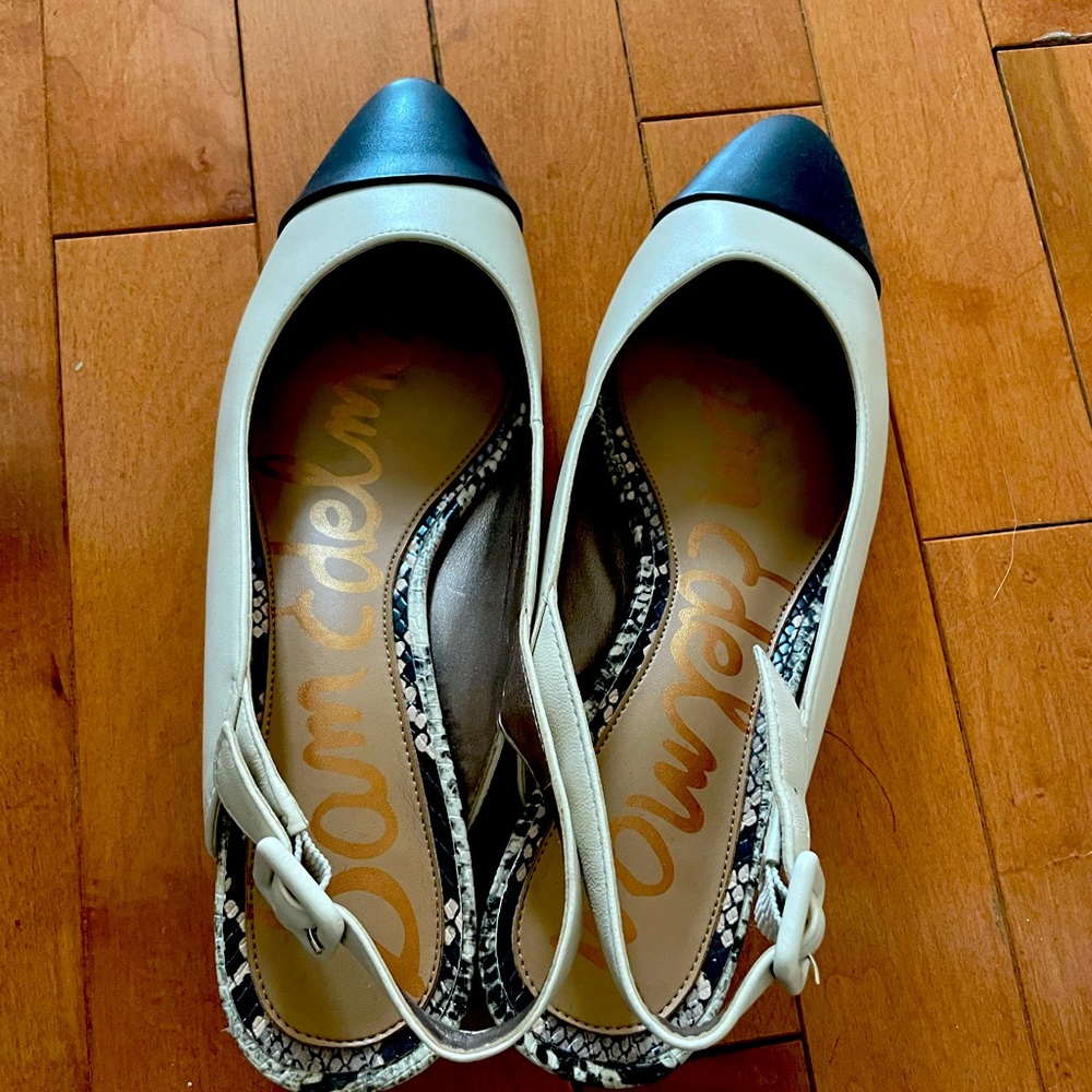 Sam Edelman cap toe slingbacks with tortoise style heel
